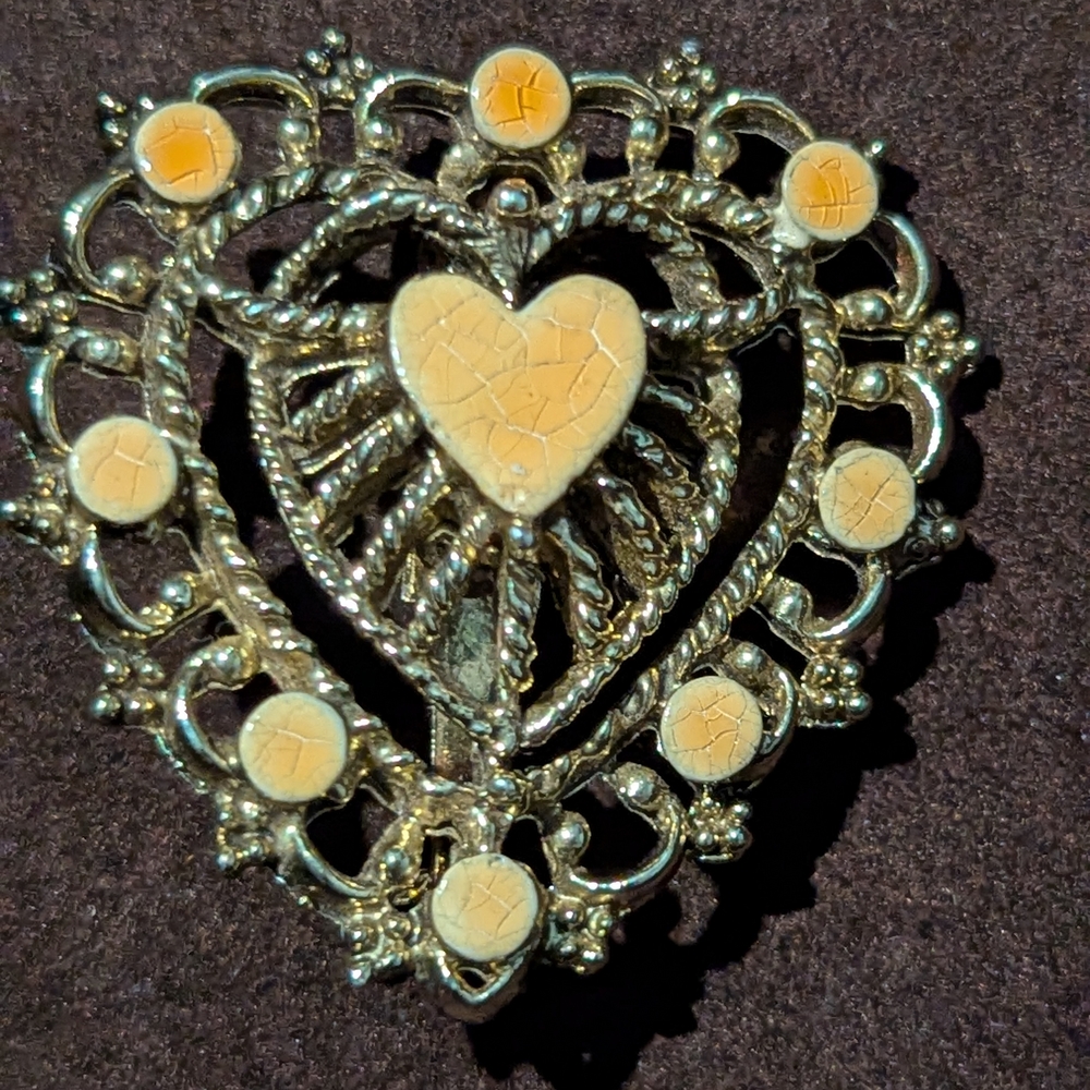 Vintage Heart Brooch with Cream Accents